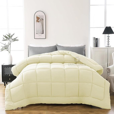 Comfowell Solid Single Comforter for  Heavy Winter(Poly Cotton, Cream)