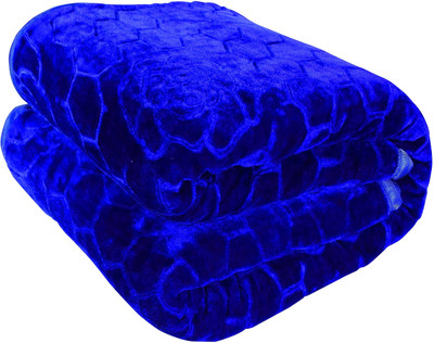 Changers Self Design Double Mink Blanket for  Heavy Winter(Microfiber, Blue)