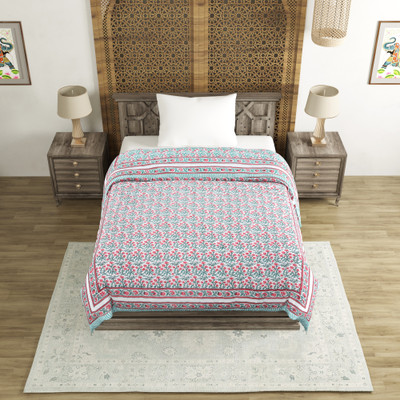 Blocks Of India Printed Single Quilt for  Mild Winter(Cotton, Green)