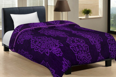 SPANGLE Self Design Single Mink Blanket for  Mild Winter(Microfiber, Purple)