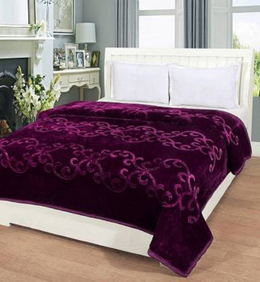 Comfowell Floral Double Mink Blanket for  Heavy Winter(Fur, Wine)