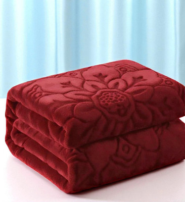 GKM Floral Double Mink Blanket for  Heavy Winter(Polyester, Maroon)