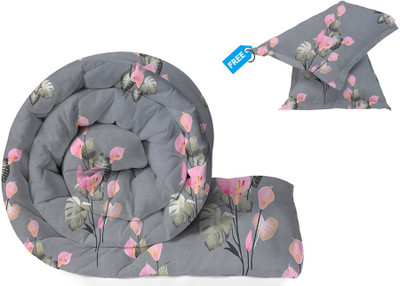 BSB HOME Floral Single Comforter for  Heavy Winter(Microfiber, Grey & Peach & Multicolor)