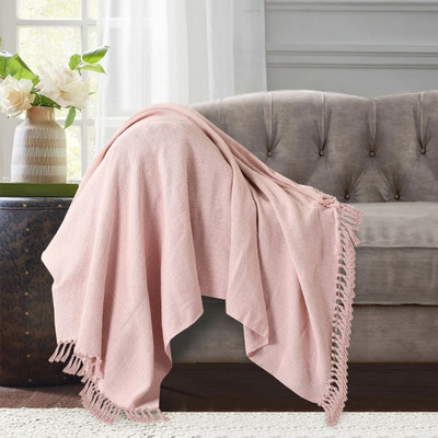 SASHAA WORLD Self Design Single Throw for  AC Room(Cotton, Pink)