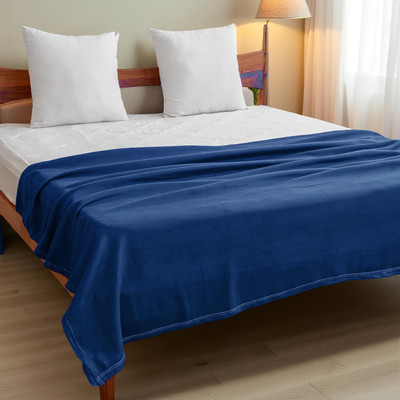 Home Stylish Solid Double Fleece Blanket for  Mild Winter(Polyester, Blue)