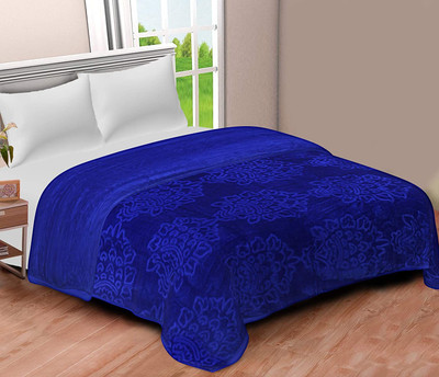 MFI Floral Single Mink Blanket for  Heavy Winter(Microfiber, Blue)