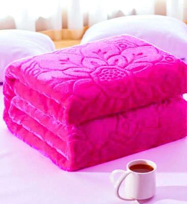 GKM Floral Double Mink Blanket for  Heavy Winter(Polyester, Pink)