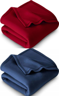 VORDVIGO Solid Single Fleece Blanket for  Mild Winter(Polyester, Red, Blue)