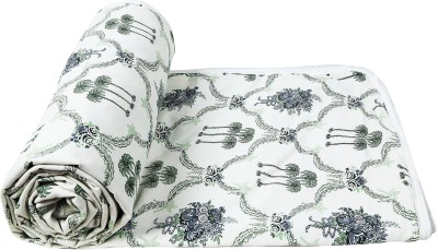 SM DECOR Printed, Solid Single Dohar for  AC Room(Cotton, Light Green & White)