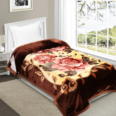 Signature Floral Single Mink Blanket for  Heavy Winter(Polyester, Chocolate Brown)
