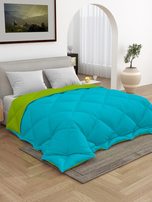 TUNDWAL'S Solid Single Comforter for  Heavy Winter(Microfiber, Sky Blue,Dark Green)