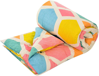 RUSTIC LINEN Printed Single Comforter for  Mild Winter(Microfiber, Pink,Yellow)