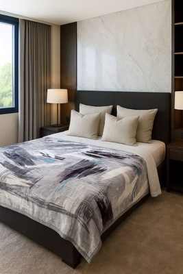 Signature Abstract Double Mink Blanket for  Mild Winter(Polyester, Smoke & Snow)