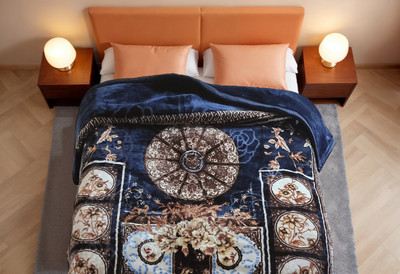 HOMIEE Floral Double Mink Blanket for  Heavy Winter(Polyester, Navy Blue)