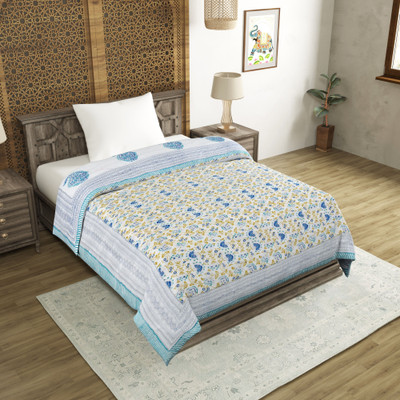 Blocks Of India Paisley Single Quilt for  Heavy Winter(Cotton, Blue)