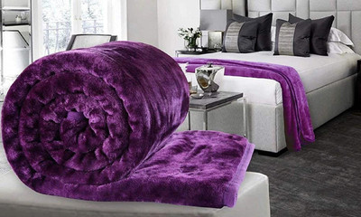 Retreat Self Design Single Mink Blanket for  Heavy Winter(Woollen Blend, Purple)