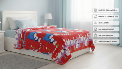 Majeedhandloom Floral King, Double AC Blanket for  AC Room(Woollen Blend, Red with blue cartoon print)