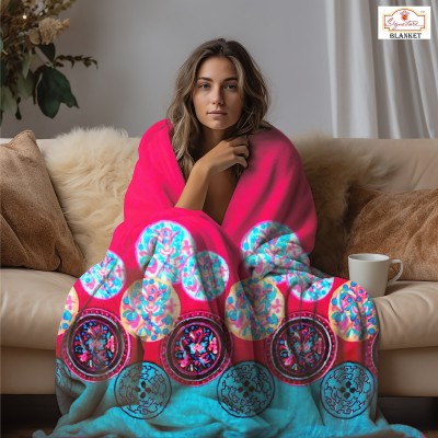 Signature Printed Double Mink Blanket for  Heavy Winter(Polyester, TURQUOISE RED WITH FREE BAG25)
