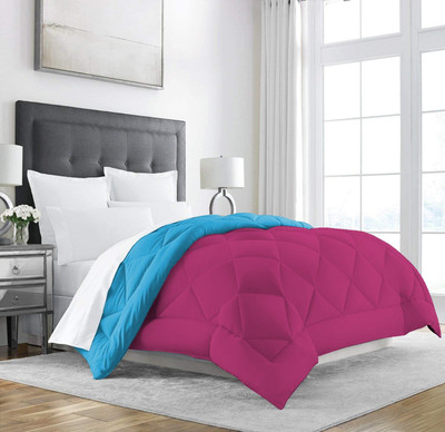 Jaipurlinen Solid Double Comforter for  Heavy Winter(Polyester, Light Blue : Hot Pink)