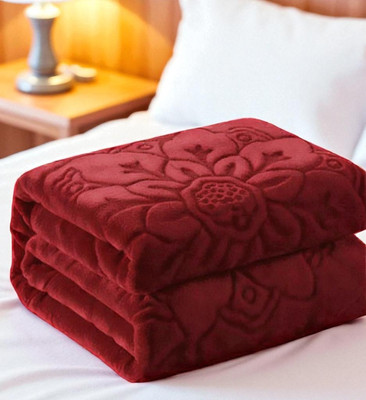 Swikon star Floral Double Mink Blanket for  Heavy Winter(Polyester, Maroon)