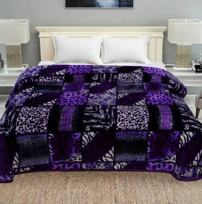 ARIVETS Printed Double Mink Blanket for  Mild Winter(Woollen Blend, Purple)