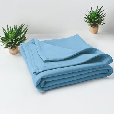 The Home Talk Solid Single Fleece Blanket for  AC Room(Polyester, Blue)