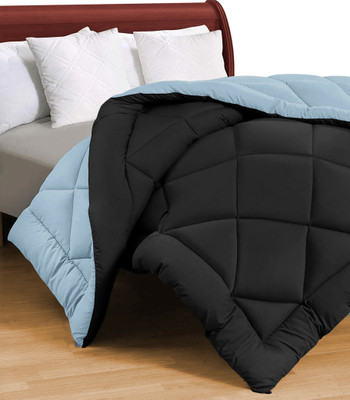 VAS COLLECTIONS Solid Double Comforter for  Mild Winter(Microfiber, Black & Aqua)