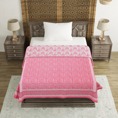 Blocks Of India Printed Single Dohar for  AC Room(Cotton, Pink & White)