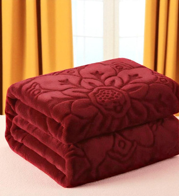 GKM Floral Double Mink Blanket for  Heavy Winter(Polyester, Maroon)
