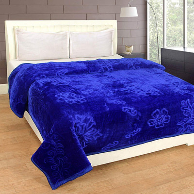 SIMAM Self Design Double Mink Blanket for  Mild Winter(Microfiber, Blue)