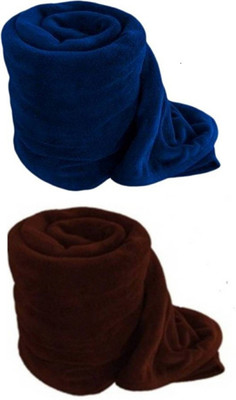 VORDVIGO Solid Single Fleece Blanket for  Heavy Winter(Polyester, Blue, Brown)