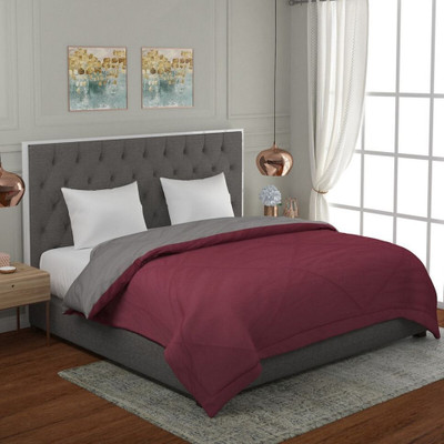 NK Handlooms Solid Single Quilt for  Heavy Winter(Poly Cotton, Maroon & Grey)