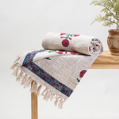 Dmaasa Floral Single Throw for  Heavy Winter(Cotton, White)