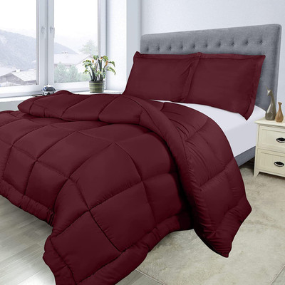 Linenovation Solid Single Comforter for  Heavy Winter(Cotton, Maroon)