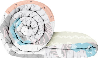 Story@home Geometric Single Comforter for  AC Room(Microfiber, Peach, Grey)