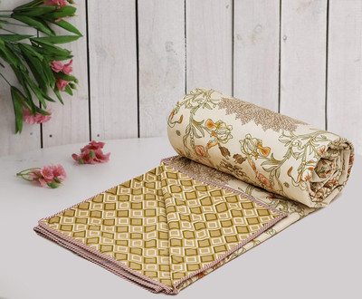RUSTIC LINEN Geometric Single Dohar for  AC Room(Microfiber, Cream, Gold)