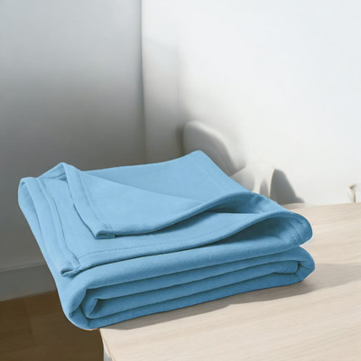 The Home Talk Solid Single Fleece Blanket for  AC Room(Polyester, Blue)