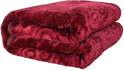 Retreat Self Design Single Mink Blanket for  Heavy Winter(Woollen Blend, Red)