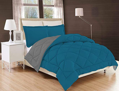 HELGA Checkered Double Comforter for  Mild Winter(Poly Cotton, Grey, Blue)
