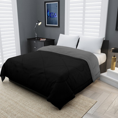 Comfowell Solid Single Quilt for  Heavy Winter(Poly Cotton, Black & Grey)