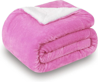 VAS COLLECTIONS Solid King Sherpa Blanket for  Heavy Winter(Polyester, Pink)