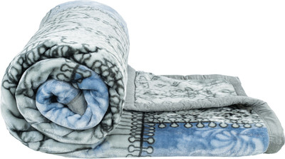 Flipkart SmartBuy Embroidered Double Mink Blanket for  Heavy Winter(Polyester, Grey & Blue)