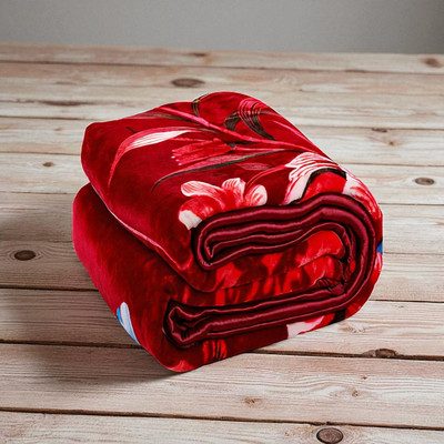 Swikon star Floral Single Mink Blanket for  Heavy Winter(Microfiber, Red, White)