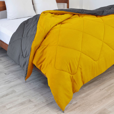HOMEMONDE Solid Single Comforter for  Mild Winter(Polyester, Yellow)