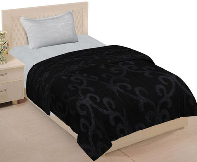 SPANGLE Self Design Single Mink Blanket for  Mild Winter(Microfiber, Grey)