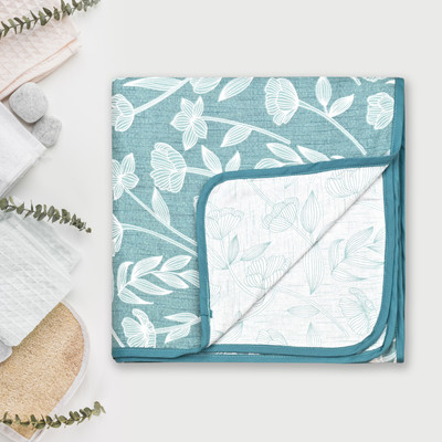 Mafatlal Floral Double Dohar for  AC Room(Cotton, Rich Teal Green & Ivory)