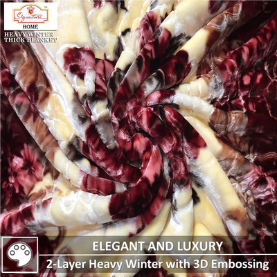 Signature Floral Double Mink Blanket for  Heavy Winter(Fur, Wine Red Double-Layer 3D Embossed Thick Blanket for Heavy Winters 76)