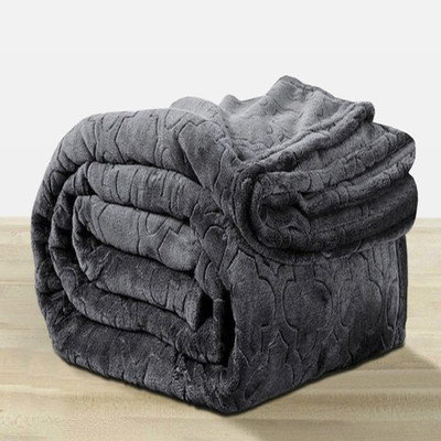 LA VERNE Self Design Double Mink Blanket for  Heavy Winter(Woollen Blend, Grey)