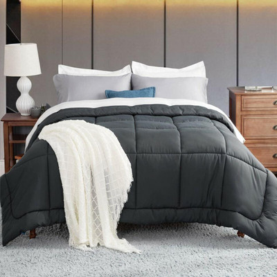 RAASO Solid Double Comforter for  Mild Winter(Polyester, Grey & White)