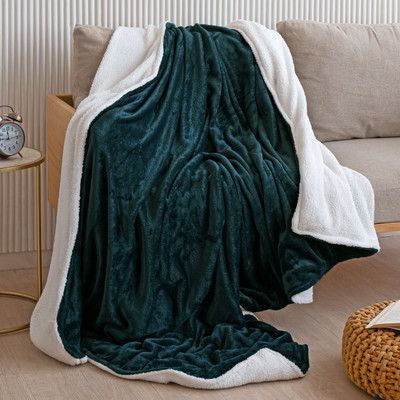 HOMEMONDE Solid Double Sherpa Blanket for  Mild Winter(Polyester, Emerald Green)